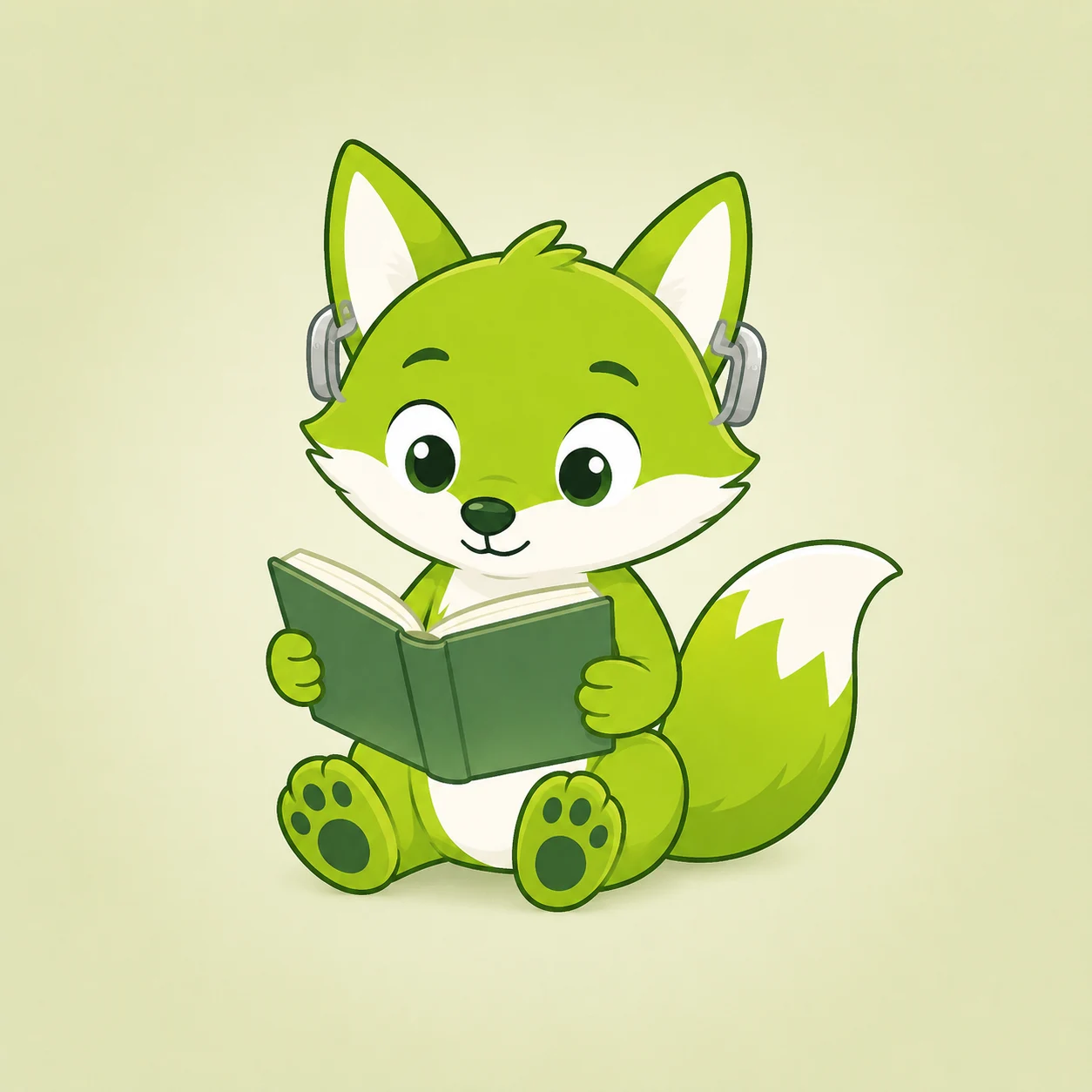 Mabel wearing her gray hearing aids, reading.